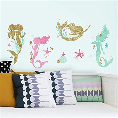 RoomMates RMK3562SCS Mermaid Peel and Stick Duvar Çıkartmaları Glitter ile