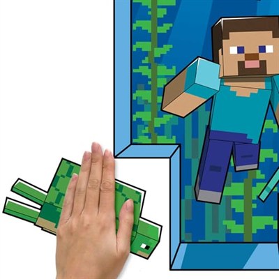 RoomMates RMK5005GM Minecraft Dev Soy ve Yapıştır Duvar Çıkartması, Mavi, Pembe, Yeşil