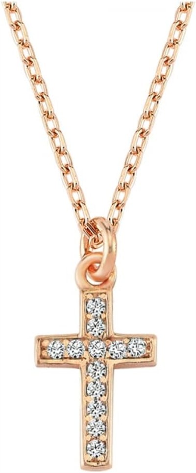 Rose Gümüş Taşlı Mini Haç Kolye