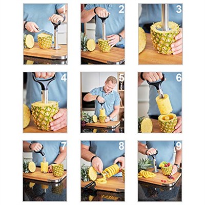 RÖSLE Ananas Dilimleyici Pro 12849 - Paslanmaz Çelik ABS, Kulp Uzunluğu 27 cm, Çaba Harcamadan Ananasları Eşit Dilimler, Sapın Kolay Çıkarılması İçin Fırlatma Yuvası