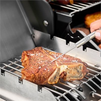 RÖSLE Barbekü Gurme Termometre 25066- Paslanmaz Çelik, Dijital Işıklı Göstergesi ile -20/+200 Derece Arasında Pişirme Ölçümü, 5 Saniyede Hızlı Ölçme, Uzunluk 47 cm