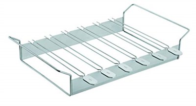 RÖSLE Barbekü Şiş Tutucu 6lı Set 25072-6 şiş ve bir raf seti, Paslanmaz Çelik, Şişler Döndürülebilir, 4 Konumda Her Yönden Izgara, Her şişin uzunluğu 33 cm