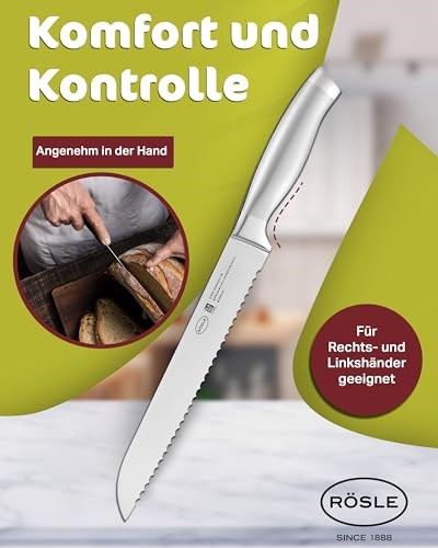 RÖSLE Basic Line Ekmek Bıçağı 13716-20 cm Tırtıklı Kenarlı Yüksek Kaliteli Ekmek Kesme Bıçağı, 18/10 Paslanmaz Çelik, Ergonomik Sap, Ekmek, Rulo ve Baget için Keskin Mutfak Bıçağı