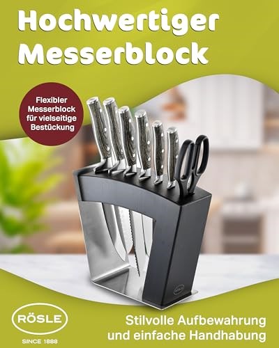 RÖSLE Bıçak Standı 15042 - Dişbudak 6 Bıçak 1 Makas Kapasite, Kaymayı Engelleyen Silikon Ayaklar, Yükseklik 23 cm - Seçenekler: Bıçak bloğu MOVE X siyah, Bıçak bloğu MoveX, bıçak bileyici