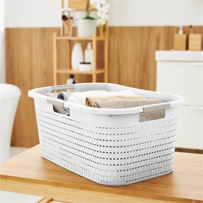 Rotho Country çamaşır sepeti 40 l, plastik (PP) BPA içermez, mistletoe beyaz, 40 l (58,0 x 38,9 x 25,1 cm)