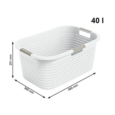 Rotho Country çamaşır sepeti 40 l, plastik (PP) BPA içermez, mistletoe beyaz, 40 l (58,0 x 38,9 x 25,1 cm)