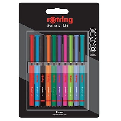 rOtring Fineliner, İnce Keçe Uçlu Kalem 0.4 mm, 10lu Paket, Karışık Renkler