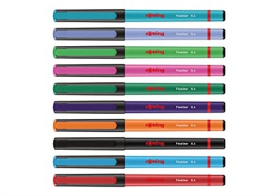 rOtring Fineliner, İnce Keçe Uçlu Kalem 0.4 mm, 10lu Paket, Karışık Renkler