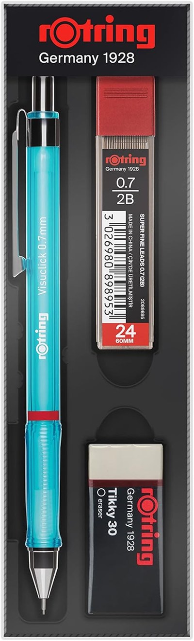 Rotring Visuclick Versatil Kalem 3’lü Okul Seti, Uçlu Kalem 0.7 mm, 0.7 Uç 2B, Silgi Hediye - Mavi