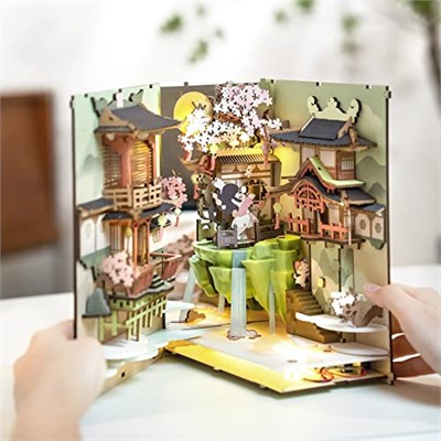 Rowood Yetişkinler için Kitap Köşesi Kitleri, 3D Ahşap Yapboz Kitaplık, Kitaplık Dekor Ekleme Sokağı, Yetişkinler için DIY Minyatür Booknook Modeli El Sanatları Kitleri, Doğum Günü Noelinde LEDli
