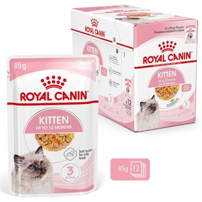 Royal Canin Kitten Jelly Pouch Yaş Mama, Yavru Kedi, 85 G x 12 Adet - Seçenekler: 1.02 kg (12 Count), 2.04 kg (24 Count), 0.4 kg, 2 kg, 4 kg...