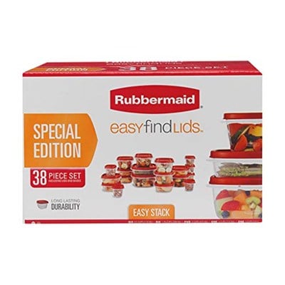 Rubbermaid 38 Parça Kolay Bulunan Kapak Kırmızı Yiyecek Saklama Seti - Mutfak Depolama