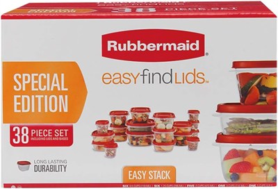 Rubbermaid 38 Parça Kolay Bulunan Kapak Kırmızı Yiyecek Saklama Seti - Mutfak Depolama
