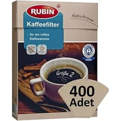 Rubin Kahve Filtresi 2 Numara (Küçük Boy) Naturel Kağıt 400 Adet