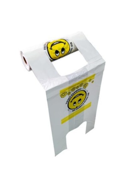 Rulo Poşet Büyük Boy Gülenyüz Baskılı Hışır Atlet Poşet Market Manav Poşeti Beyaz 27x55 cm