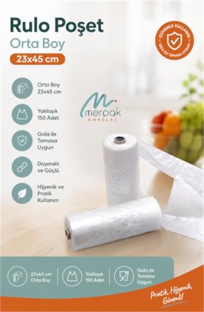 Rulo Poşet Orta Boy 1 Rulo Şeffaf Hışır Poşet Market Manav Poşeti