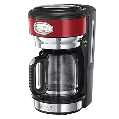 Russell Hobbs 21700-56 Retro Ribbon Filtre Kahve Makinesi Kırmızı, 10 Fincana Kadar, 1.25 L Cam Sürahi, Retro Tasarım, Demleme ve Isıtma Ekranı, Otomatik Kapanma, Isıtma Plakası, 1000W