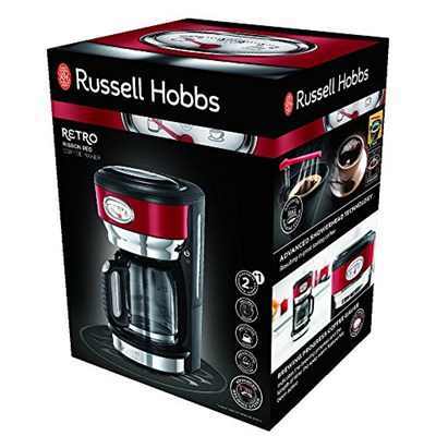 Russell Hobbs 21700-56 Retro Ribbon Filtre Kahve Makinesi Kırmızı, 10 Fincana Kadar, 1.25 L Cam Sürahi, Retro Tasarım, Demleme ve Isıtma Ekranı, Otomatik Kapanma, Isıtma Plakası, 1000W