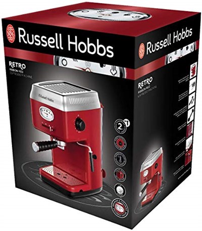 Russell Hobbs 28250-56 Espresso Kahve Makinesi, Retro Kırmızı Süzgeç, 15 Bar, 2 Fincan Başlığı, 1.1 L Çıkarılabilir Su Tankı, - Seçenekler: Espresso makinesi, X El mikseri, X cam blender, X blender...