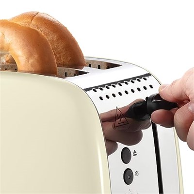 Russell Hobbs Ekmek kızartma makinesi [2 dilim için] Colours Plus Inox krem (ekstra geniş yuvalar, 6 kademeli hızlı kızartma, kaldırma ve kontrol, buz çözme, ısıtma, 1600 W) Toaster 26551-56