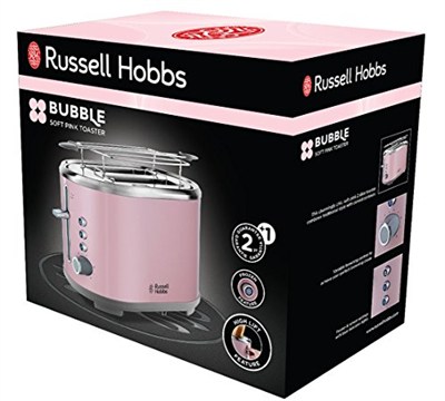Russell Hobbs Ekmek Kızartma Makinesi Bubble Pembe, 2 Ekstra Geniş Tost Yuvası, Sandviç Eki, 6 Ayarlanabilir Kızartma Seviyesi + Buz Çözme ve Isıtma Fonksiyonu, Hızlı Kızartma Teknolojisi, 930W, 25081