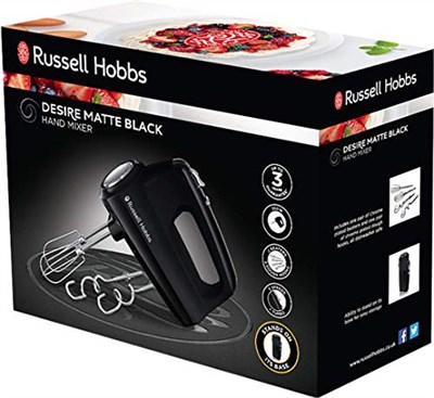 Russell Hobbs El mikseri mat siyah (5 hız kademesi artı turbo fonksiyonu, bulaşık makinesinde yıkanabilir 2 çırpma teli ve 2 yoğurma ka - Seçenekler: El mikseri, tek, Blender, Tek, Entsafter Weixdf...