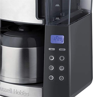Russell Hobbs Öğütücülü kahve makinesi, termos, 10 fincan, dijital programlanabilir zamanlayıcı, 3 kademeli öğütme derecesi ayarı, 1000 W, filtre kahve çekirdekleri için Grind&Brew 25620-56