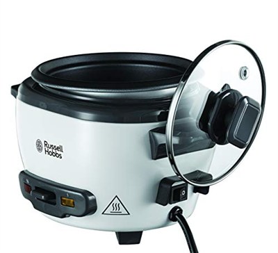 Russell Hobbs Orta Boy Pirinç Pişirici, Paslanmaz Çelik/Beyaz, Yapışmaz kaplama, bulaşık makinesinde yıkanabilir, 300 Watt) 27030-56, bir seferde 6 porsiyon (porsiyon başına 200 grama kadar)
