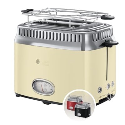 Russell Hobbs Retro ekmek kızartma makinesi, retro geri sayım göstergesi, ekmek başlığı dahil, 6 ayarlanabilir kızartma kademesi + çözme ve ısıtma fonksiyonu, 1300 W, Vintage 21682-56