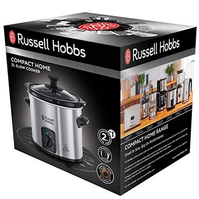 Russell Hobbs Slow Cooker Mini [ağır 2 l seramik pişirme tenceresi, isteğe göre sıcaklık dağılımı] kompakt yavaş pişirici (3 sıcaklık ayarı ve sıcak tutma fonksiyonu, 145 W) yavaş pişirici 25570-56