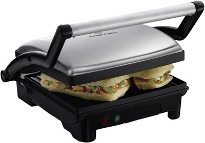 Russell Hobbs tost makinesi [3ü 1 arada: 17888-56 masa üstü ızgara, açık ızgara plakaları, panini ve sandviç makinesi, temas ızgarası, aynı anda her iki taraftan] paslanmaz çelik, yapışmaz kaplamalı 