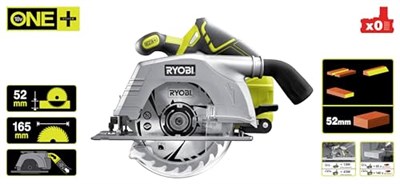 RYOBI 18 V ONE+ Akülü Daire Testere R18CS-0 (Delik Çapı 16 mm, Kesme Derinliği 52 mmye kadar, Rölanti Devri 4700 dev/dak, Aletsiz, Derinlik/Eğim Ayarı, Testere Bıçağı Dahil, Akü ve Şarj Cihazı Dahil