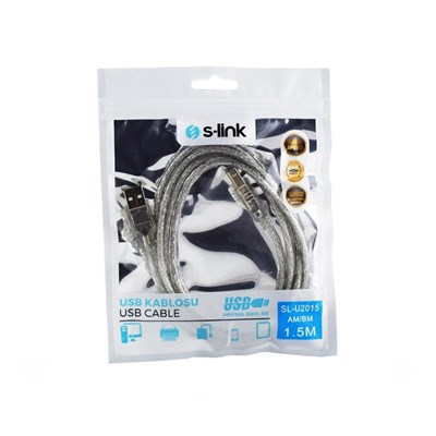 S-Link SL-U2015 Usb2.0 1.5m Şeffaf Yazıcı Kablosu, Şeffaf - Seçenekler: 1.5 Metre, 3 Metre, 5 Metre, 10 Metre