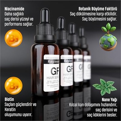 Saç Bakım Serumu – Erkek ve Kadınlar için, Aşırı Yıpranmış ve Dökülen Saçlara Özel Besleyici, Güçlendirici ve Canlandırıcı Serum, Saç Dökülmesine Karşı, Büyüme Faktörü (4 şişe – 120 ML)