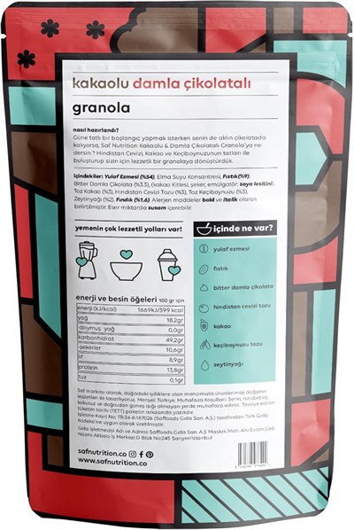 Saf Kakaolu & Damla Çikolatalı Granola 360gr