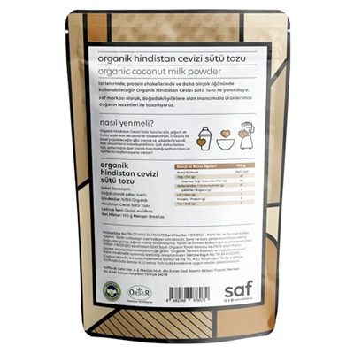 Saf Organik Hindistan Cevizi Sütü Tozu 100 Gr