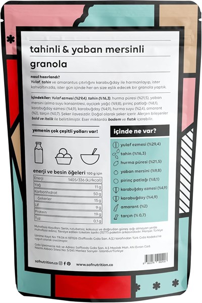 Saf Tahinli Yaban Mersinli Granola 45 Gr