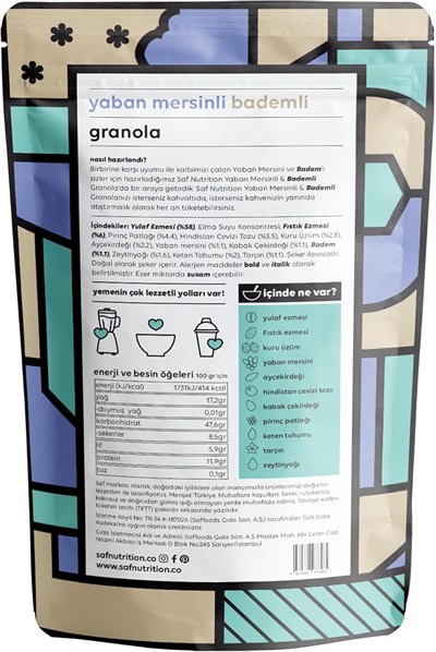 Saf Yaban Mersinli & Bademli Granola 360gr