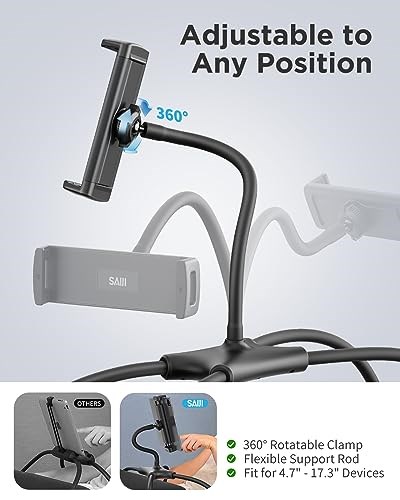 SAIJI iPad Standı, Yatak için Ayarlanabilir Ergonomik Tablet Tutucu, Yatakta Okumak için Kindle Standı, Tablet, Telefon, Kindle, Taşınabilir Monitör, Anahtar ve Daha Fazlası 4,7