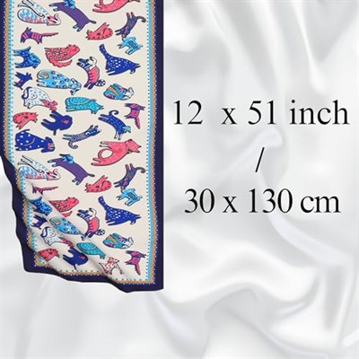 Saks Fuşya Desenli İpeksi Fular