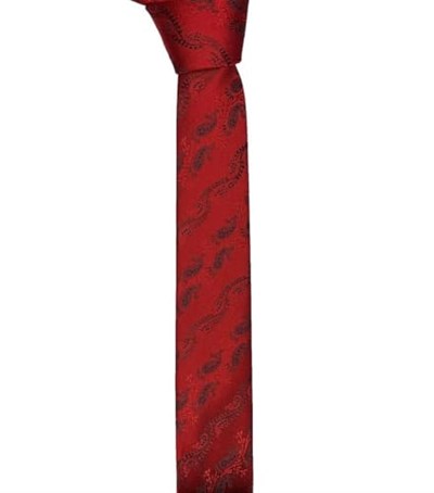 Şal Desen Kırmızı Slim Kravat