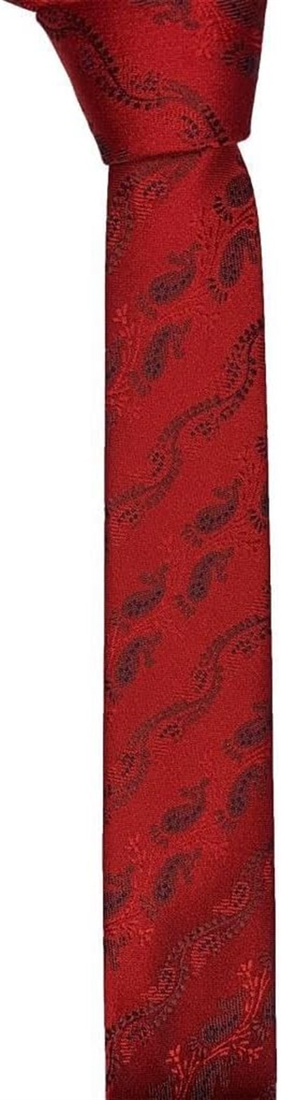 Şal Desen Kırmızı Slim Kravat