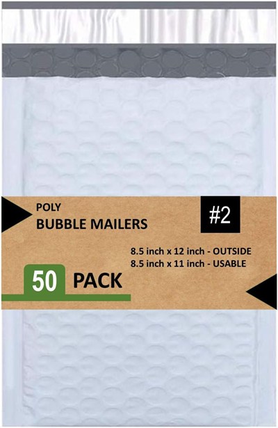 SALES4LESS #2 Poly Bubble Mailers 20,5 x 30,5 cm Dolgulu Zarf Postası Su Geçirmez 50li Paket (PBM8512-50), Beyaz