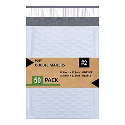 SALES4LESS #2 Poly Bubble Mailers 20,5 x 30,5 cm Dolgulu Zarf Postası Su Geçirmez 50li Paket (PBM8512-50), Beyaz