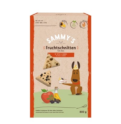 Sammy´s meyve kesimi, meyveli, pişmiş atıştırmalıklar, köpekler için, elma ve mürver ile, 1 x 800 g