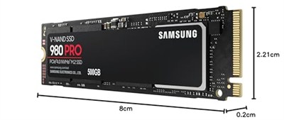 Samsung 980 PRO NVMe M.2, 500 GB SSD, 7.000 MB/sn Okuma, 5.100 MB/sn Yazma , ‎ ‎MZ-V8P500BW