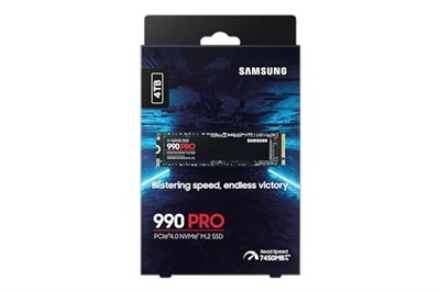 Samsung 990 PRO NVMe M.2 SSD, 4 TB, PCIe 4.0, 7.450 MB/s okuma, 6.900 MB/s yazma, dahili SSD, oyun ve video düzenleme için, MZ-V9P4T0BW