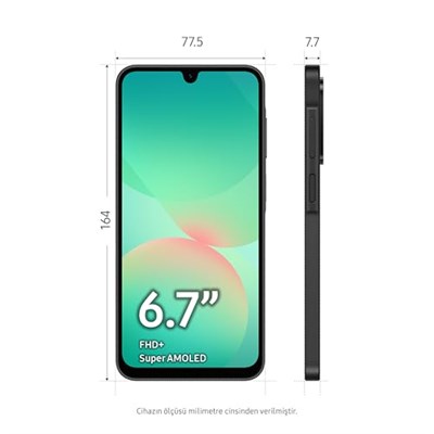 Samsung Galaxy A26 5G, Android Akıllı Telefon, 256GB Depolama, 8GB RAM, Siyah, 50MP Kamera, Büyük Ekran, Uzun Pil Ömrü (Samsung Türkiye Garantili)