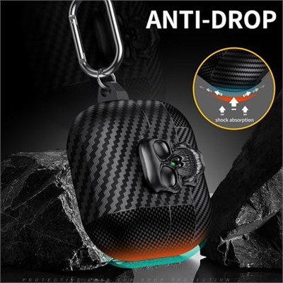 Samsung Galaxy Buds 3 FE/Buds 3 Pro/Buds 3 Kılıf Kapak Kafatası Kilitli ve Anahtarlıklı Erkekler için, Komik Karbon Fiber Darbeye Dayanıklı Sert Kabuk İskelet Kapak Galaxy Buds 3 Pro için