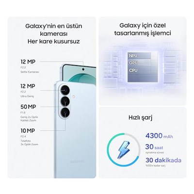 Samsung Galaxy S26 Siyah, 256GB Depolama, Yapay Zeka Telefonu, 12GB Bellek, Özelleştirilmiş AP, Photo Assist, 50MP Kamera, 4300mAh Pil